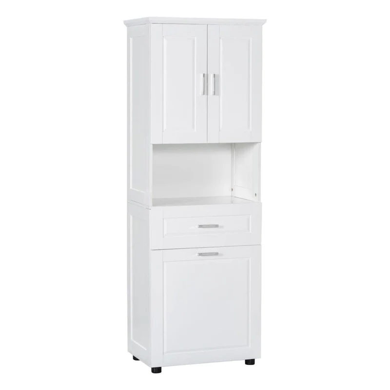 Bathroom Storage Cabinet with Laundry Basket and Upper Cabinet