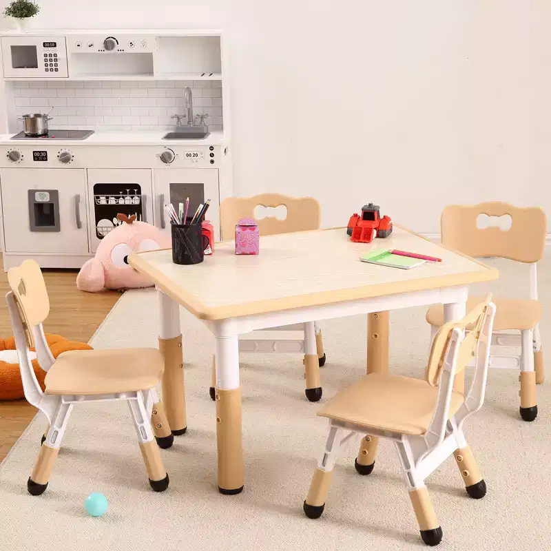 Garvee Kids Table & Chairs Set (4 Chairs), Height Adjustable, Non-Slip Toddler Activity Table, Montessori Learning & Art Drawing Tables,