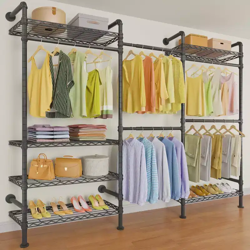 Timate F3 Garment Rack Industrial Pipe Wall Mounted Clothing Rack Walk in Closet Systems