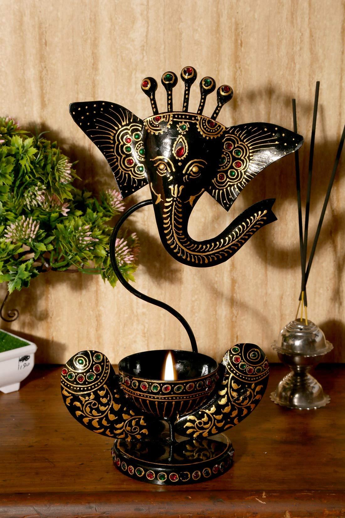 Iron Lord Ganesh Idol with Deepak Showpiece- for Diwali Decor