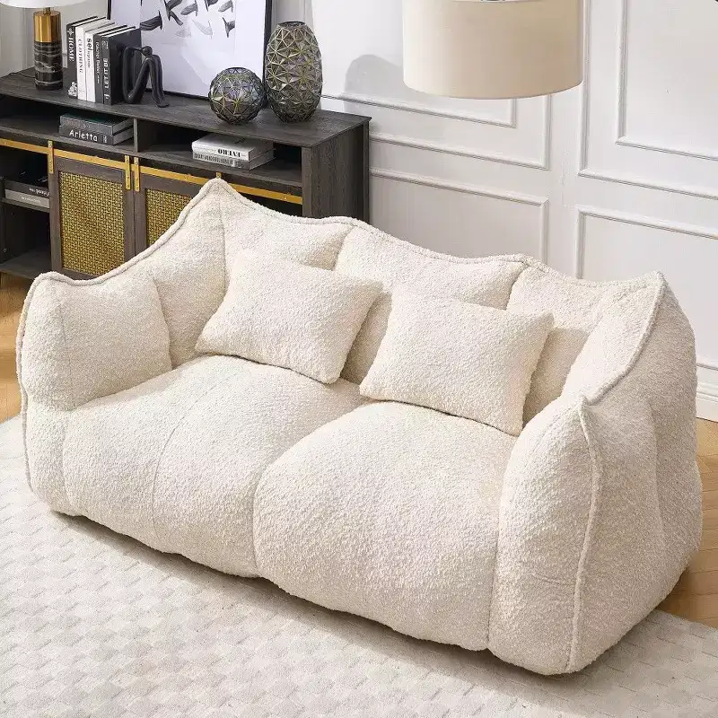 73 Inch Extra Long Bean Bag Sofa, 2-Person Chenille Lounger with High-Resilience Foam Core, Chenille Floor Sofa for Living Room