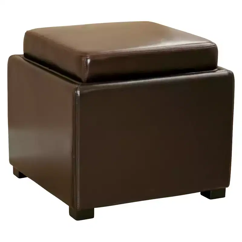 Storage Ottoman in Dark Brown - Compact Seating with Side Table Function and Non-Marking Feet