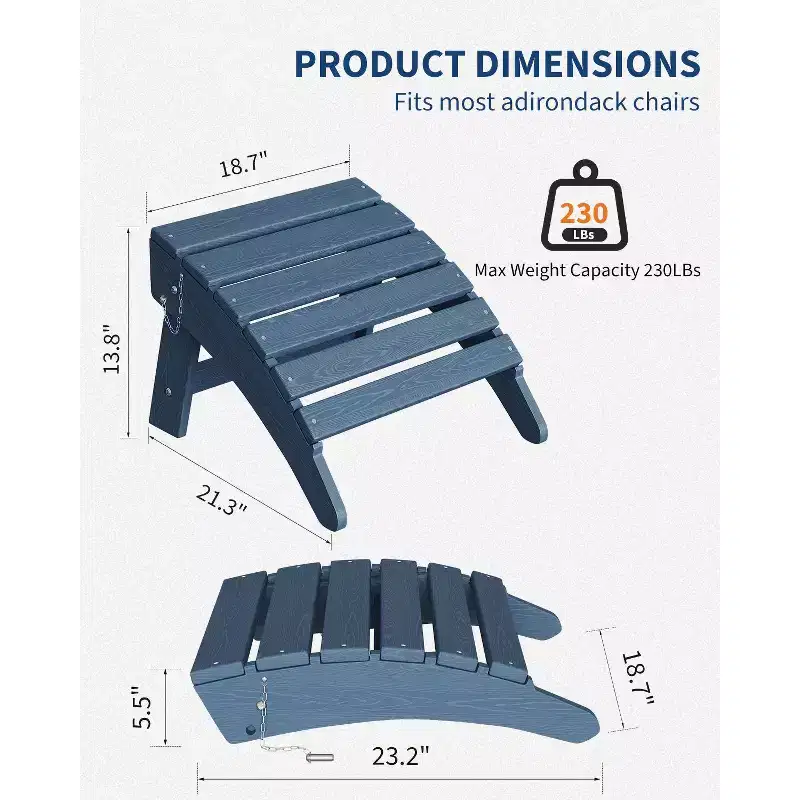 2 pcs HDPE Folding Adirondack Ottoman Foot Rest, All-Weather Outdoor Footrest with Cup Holder, Easy Care, for Patio, Porch, Lawn, Poolside, Fire Pit