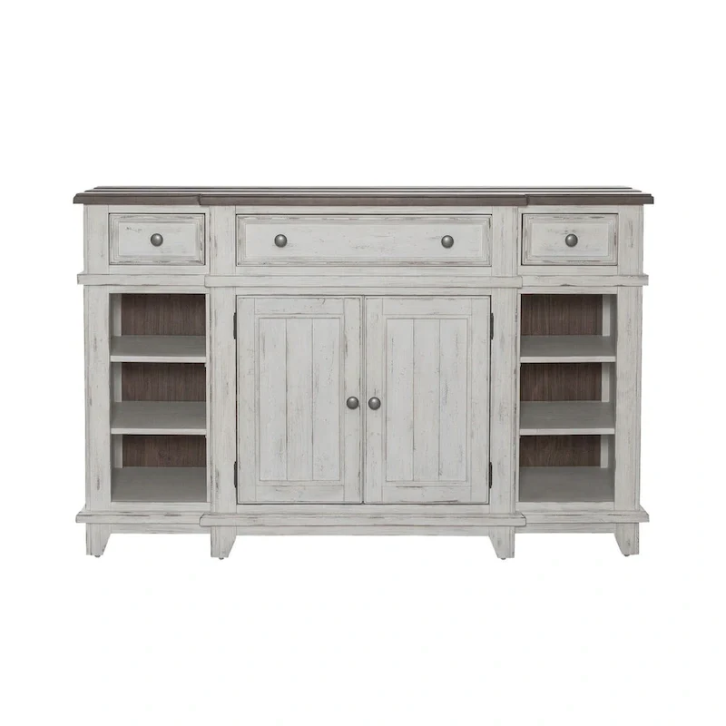 Breakfront Server in Distressed White or Grey