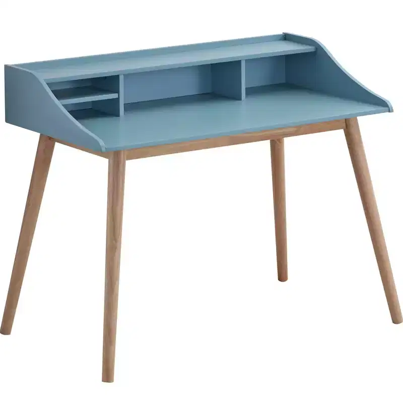 Gwen Mid-Century Modern Wood Writing Desk with Hutch and Open Shelves