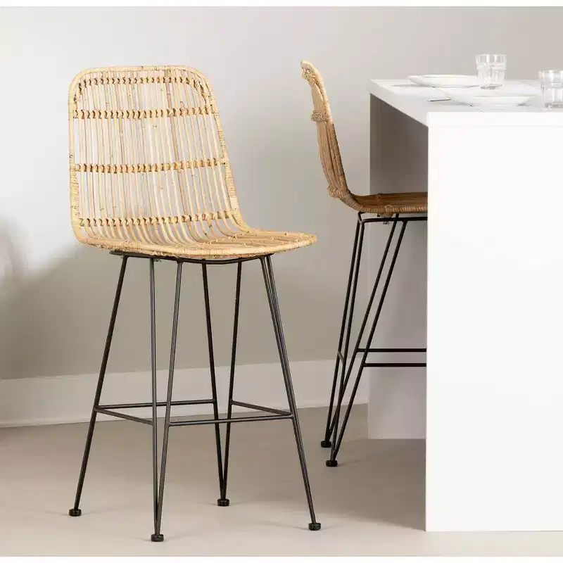 2pk Stool Balka Rattan Counter Height Barstool Rattan/Black - South Shore: Handmade, Kitchen Island Seating