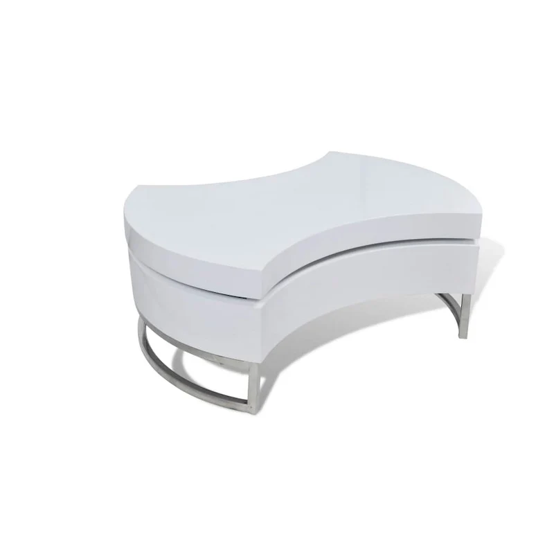 Coffee Table, Contemporary Rotating Storage Design, 32 Inch White