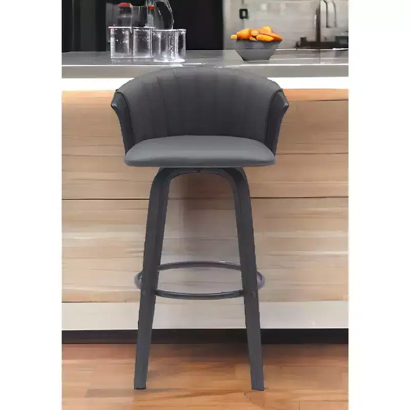 30 Gray And Black Faux Leather Swivel Bar Height Bar Chair