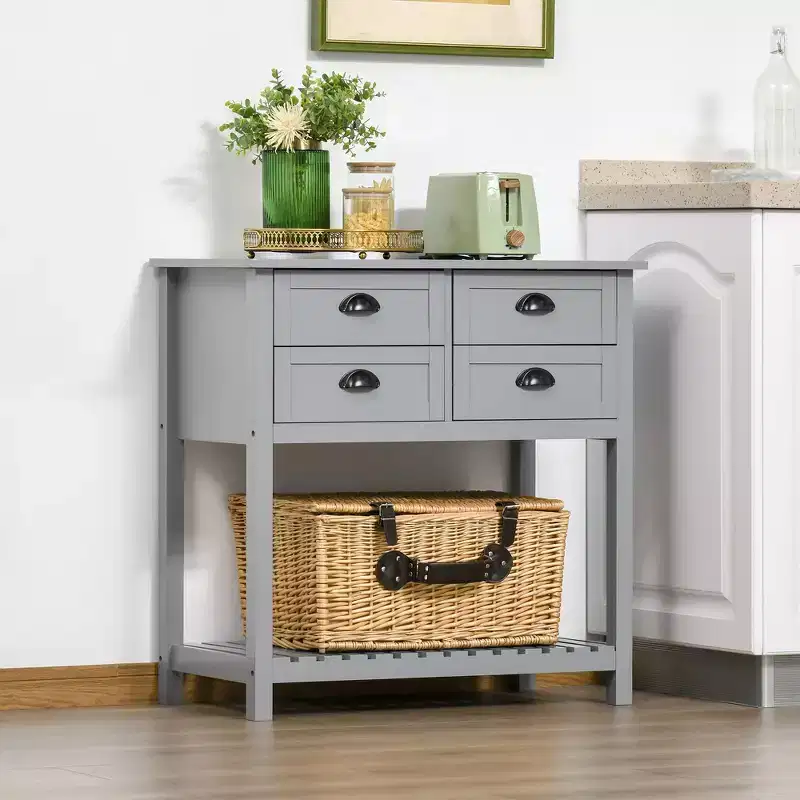Sideboard Buffet Cabinet with 4 Drawers and Slatted Bottom Shelf