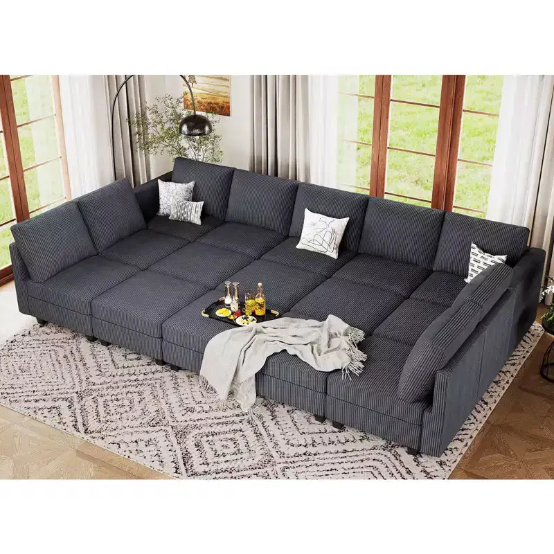 Belffin Large 15 Seat Modular Sectional Sofa with Storage Seat Corduroy Sleeper Sectional Sofa Bed Oversized Convertible Modular Couch for Living Room