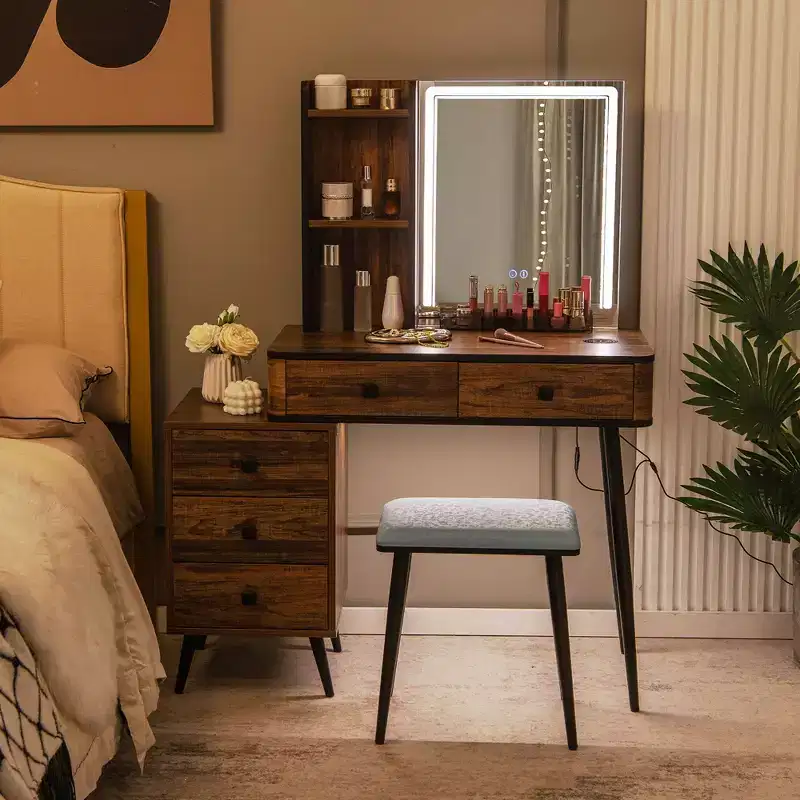 Costway Vanity Set with Dimmable Lighted Mirror 3 Lighting Modes