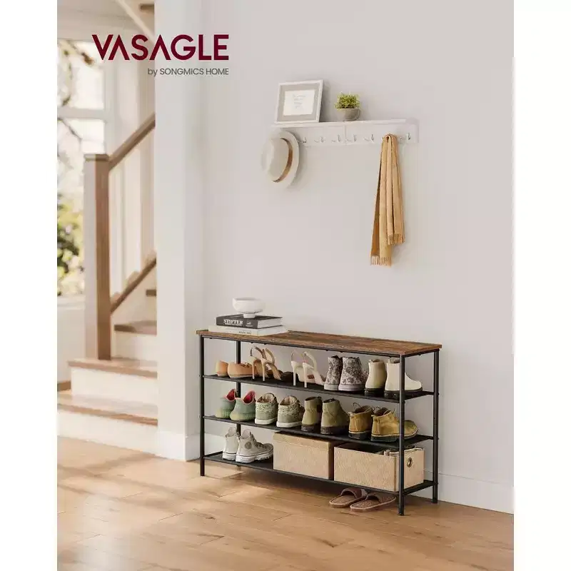 VASAGLE Shoe Rack 4 Tier Shoe Storage Rack for 15-18 Pairs of Shoes Rustic Brown and Black