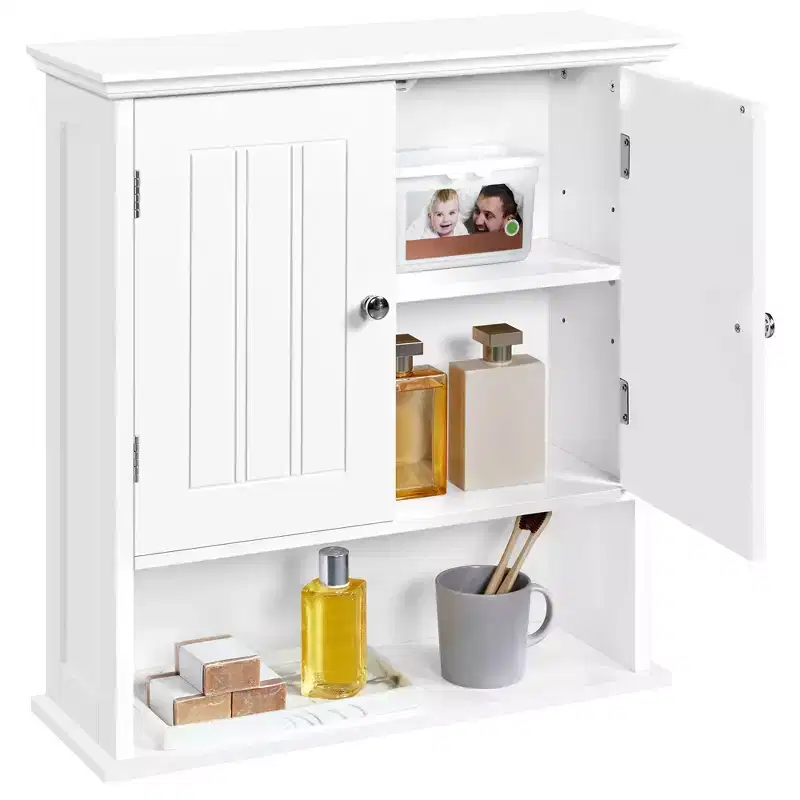 Yaheetech Living Room Wall-Mounted Cabinet with Open Compartment and Adjustable Shelf for Laundry Room, Mudroom, White