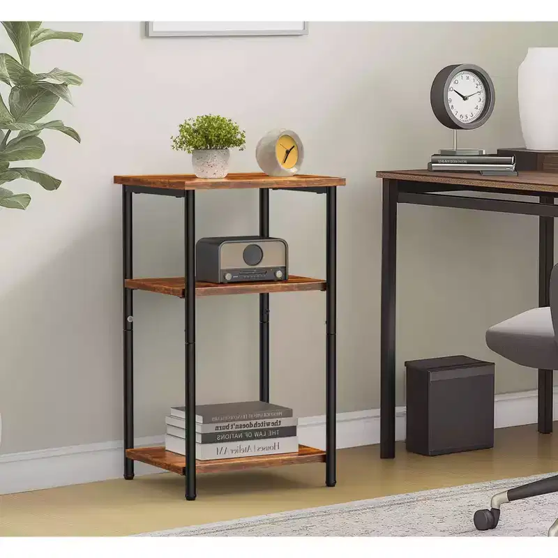 3-Tier Adjustable Height Coffee Table, Space-Saving Storage Bedside Table, Rust