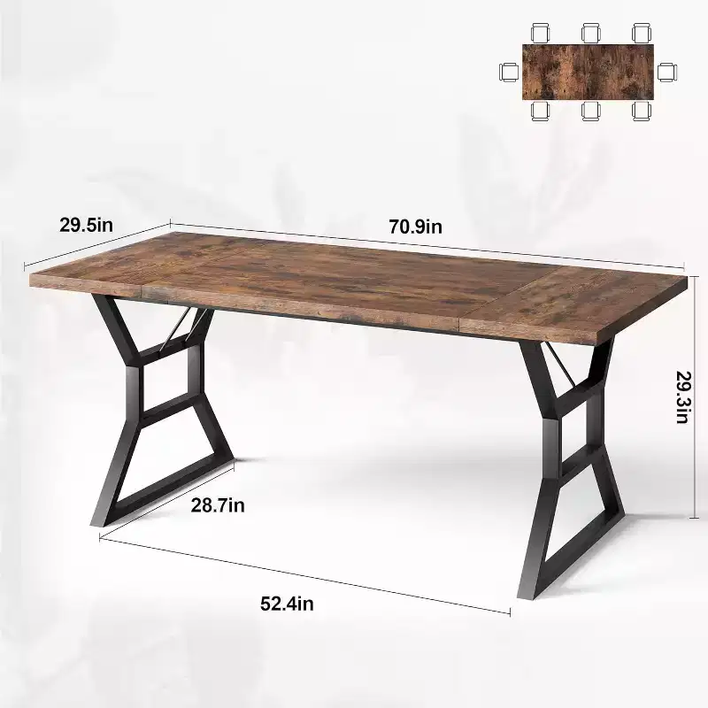 Rectangular Dining Table for 6 People, Kitchen Tables with Extra Heavy Duty Metal Legs, Retro Brown