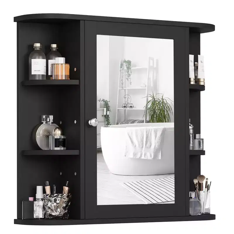 Bathroom Mirror Cabinet Wall Mounted with 6 Open Shelves