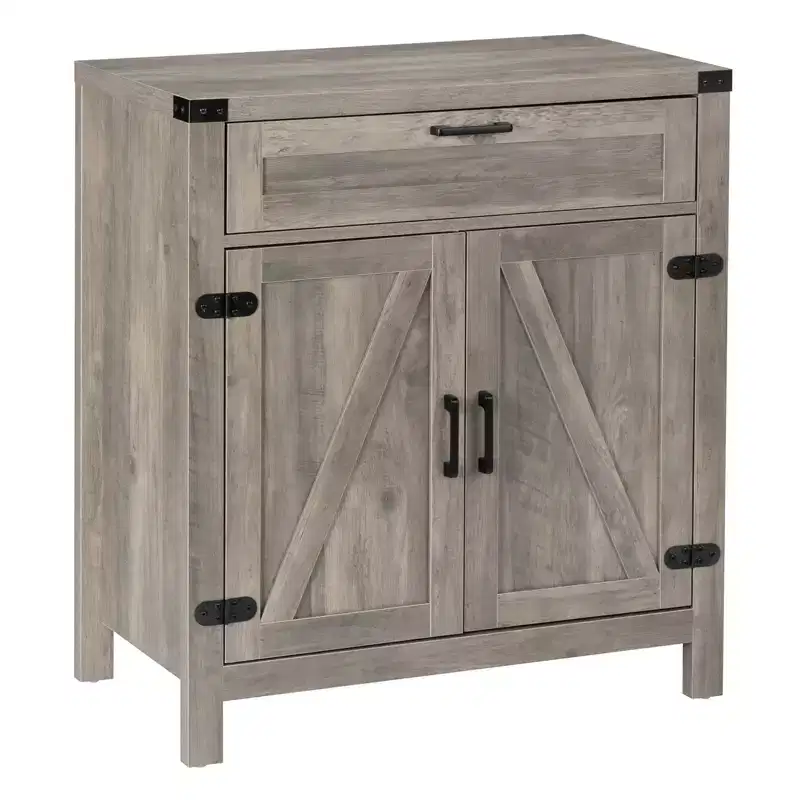 Modern Farmhouse Sideboard Buffet Cabinet with Drawer, Storage Cabinet with Doors and Adjustable Shelves, Coffee Bar Station, Ash Grey