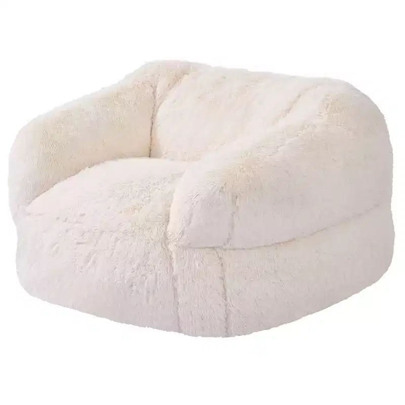 Bean Bag Sofa Chair with Armrests Plush Faux Fur Cover and High-Density Foam Filling Beige
