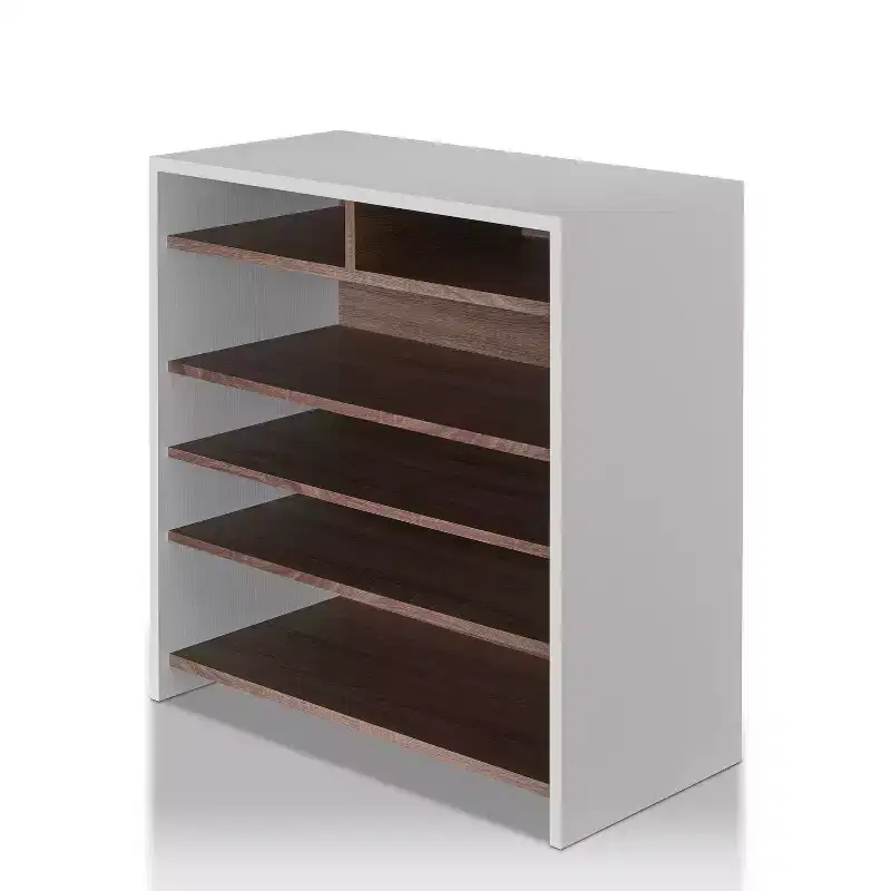 HOMES: Inside + Out Farrar Contemporary Shoe Cabinet Chestnut Brown/White: MDF Wood Veneer, 16-Pair Storage, Adjustable Shelves
