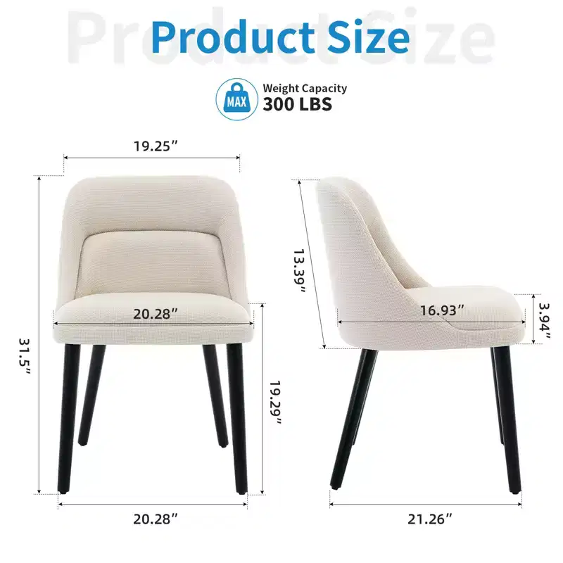 Set of 2 Upholstered Dining Chairs, Linen Fabric Accent Chairs with Wooden Legs, Modern Kitchen Chairs for Dining Room, Living Room, Caf