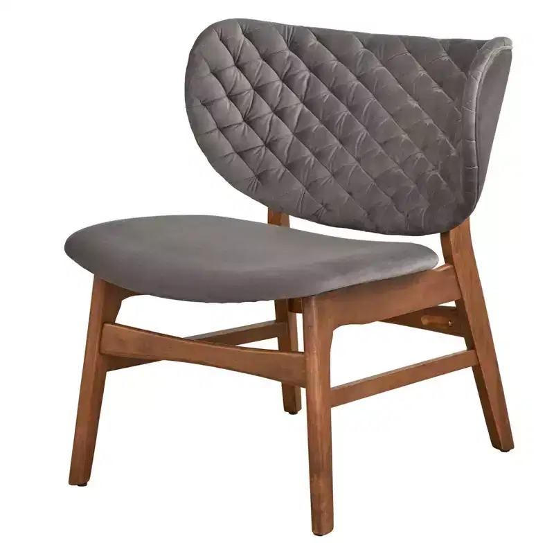 Sense Mid Century Modern Velvet Upholstery Lounge Chair Gray: Velvet Upholstery, Mid-century Design, Rubberwood Legs