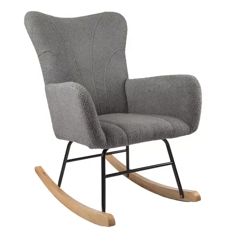 Rocking Chair Teddy Fabric Upholstered Chair Ergonomic Modern Rocker