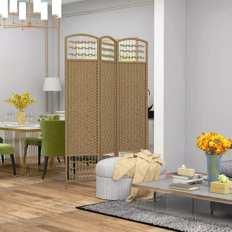 MAYEERTY 3 Panel Bamboo Room Divider Folding Screen Natural Wood 47.25x0.5x67