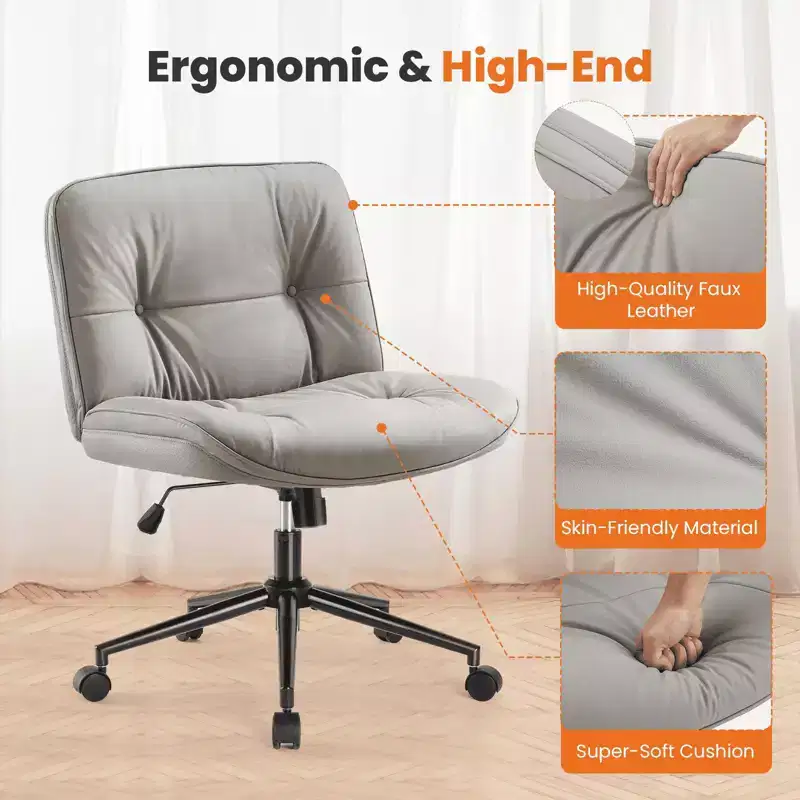 Chair Modern Home Criss Cross Legged Armless Wide Seat with Wheels Swivel Height Adjustable Comfy Computer Task Seating Room