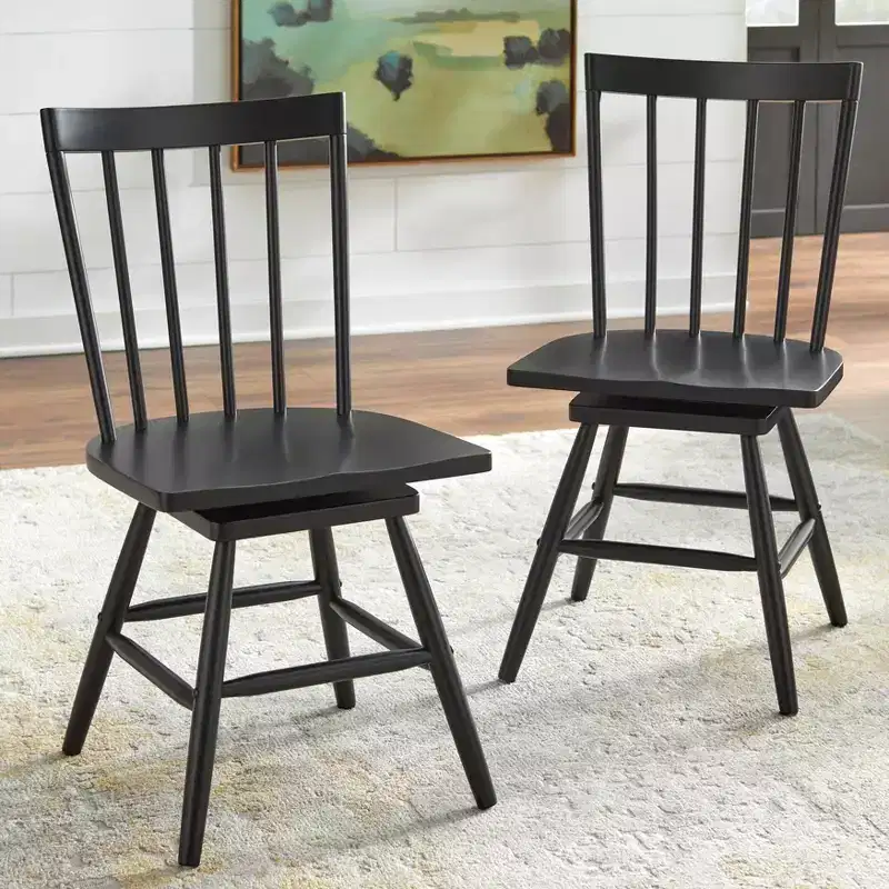 Lifestorey Set of 2 Aspen Farmhouse Solid Wood Windsor Swivel Dining Chair Matte Black