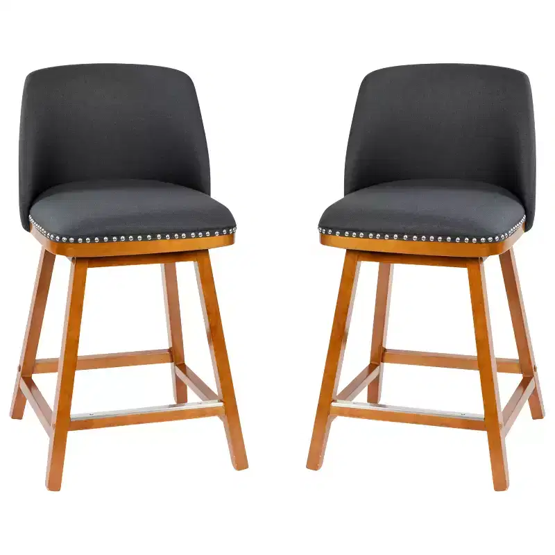 Emma and Oliver Upholstered Mid-Back Stools with Nailhead Accent Trim & Wood Frames