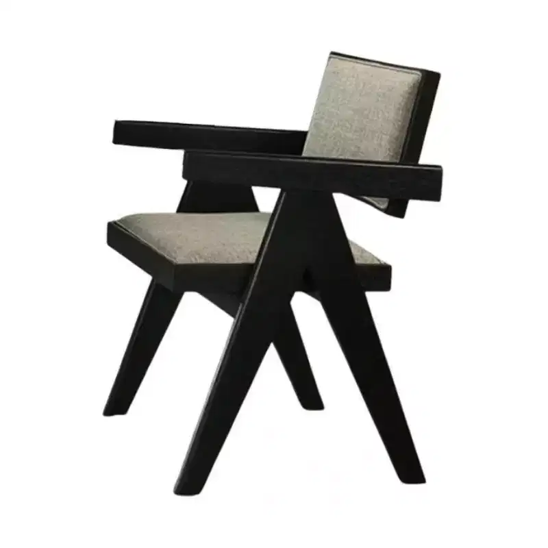 Royal Hampton Dining Armchair Set of 2, Curved Arms, Angled Rear Legs, Gray Fabric