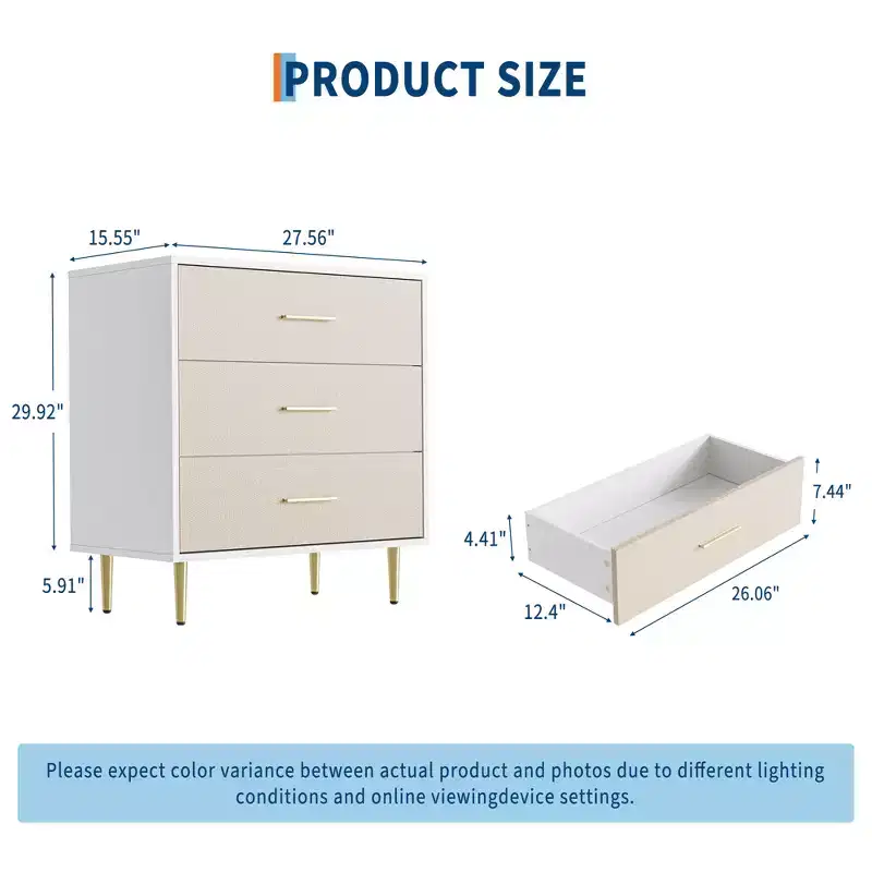 Modern White Nightstand for Bedroom, 3 Drawer Dresser, Small Bedside Table Night Stand, Wooden Nightstand with Drawers for Bedroom, Living Room