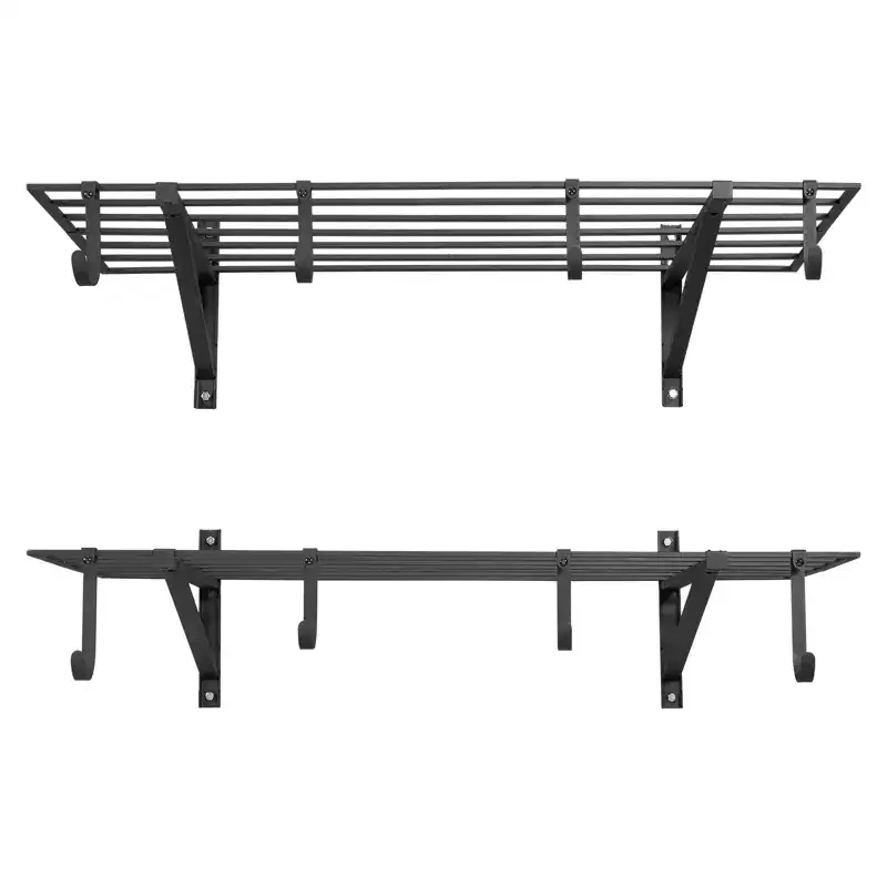 VEVOR 2-Tier Wall Garage Shelving, 2 x 4 ft Steel Wall Mounted Shelving Unit with Hooks, 24 x 48 Inch Per Shelf, 520 lbs Total Weight Capacity, Black