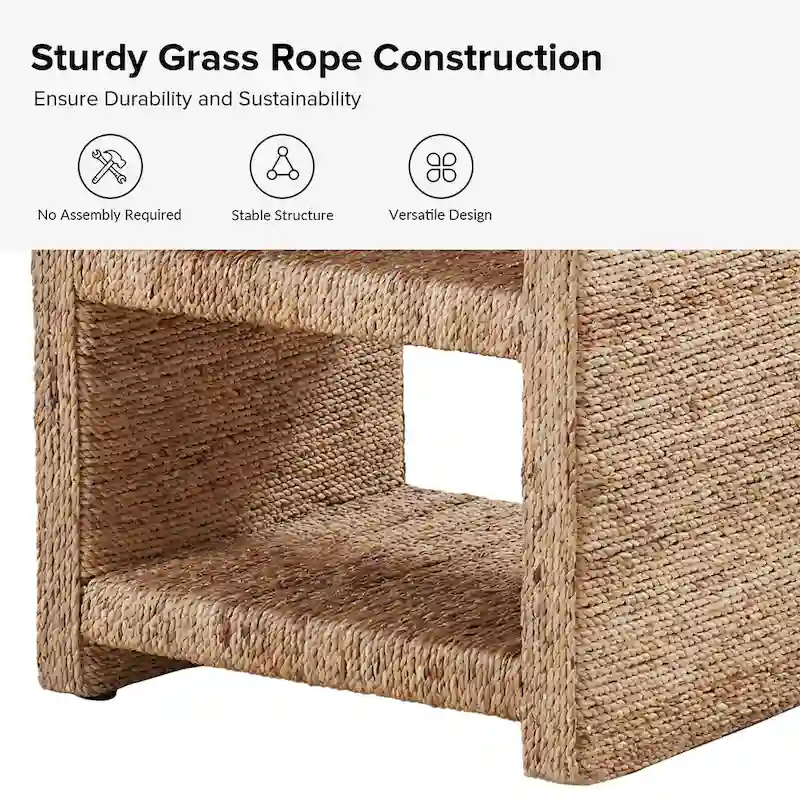 Dominik 24 Grass Rope Side Table with Two Open Shelves by HULALA HOME