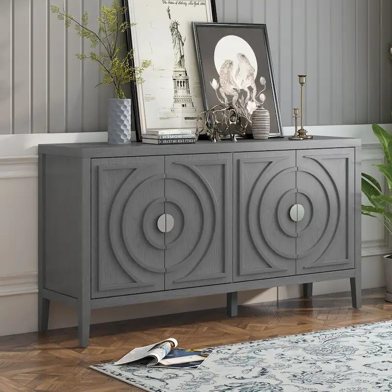 Retro Sideboarddoor with Circular Groove Design Round Metal Door Handle - N/A