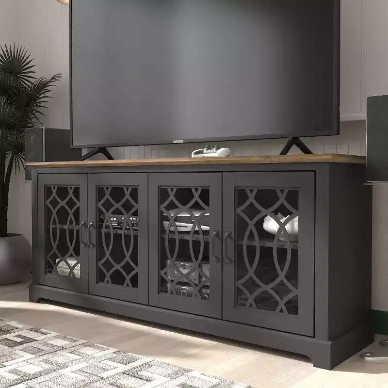 TV Stand with Cutout Doors and Adjustable Shelves 68.2