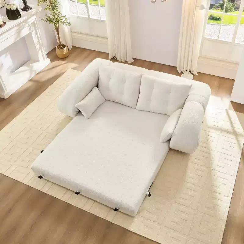 Sofa Bed, 78.7 Multi-Functional Foldable Sofa Couch, Teddy Fabric 4 Pillows and Armrest, Modern Lounge Furniture for Living Room