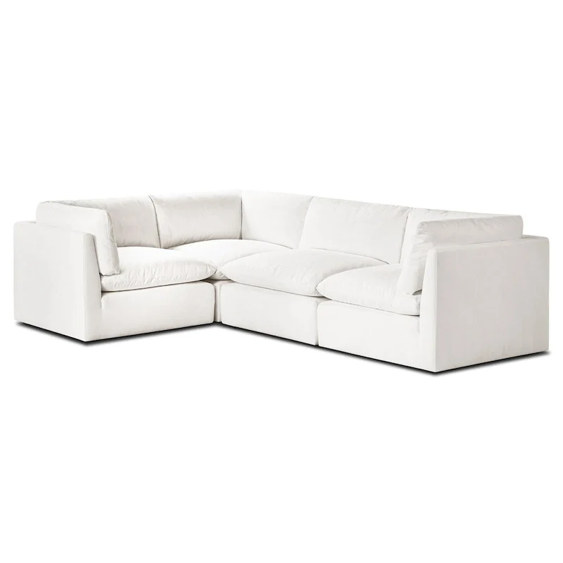 4-Seat Modular L-Shaped Sectional Sofa, Reversible, Cotton White Fabric