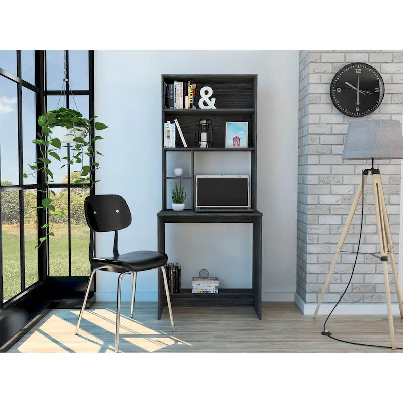 FM Furniture Sawgrass Writing Computer Desk with 5 Open Shelves and Hutch