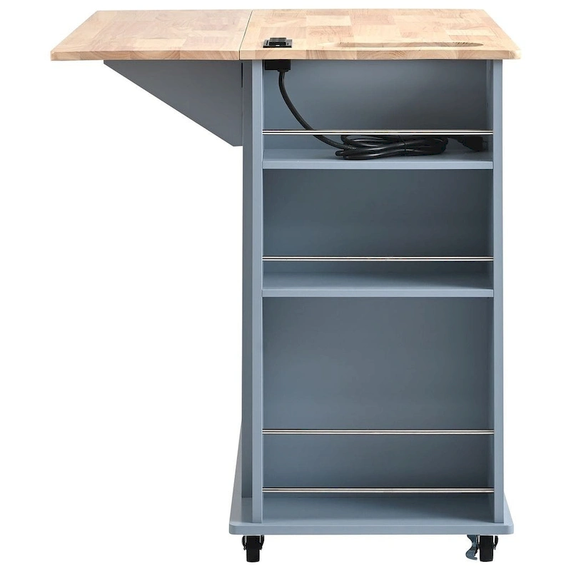 Kitchen Island Cart with Wheels ,Power Outlet, Drop Leaf, Wine Rack