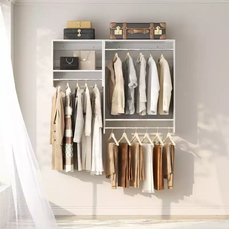 Besiost Set of Closet Organizer System with 2 Hanging Rods for Walk-in & Reach-in Closet - White