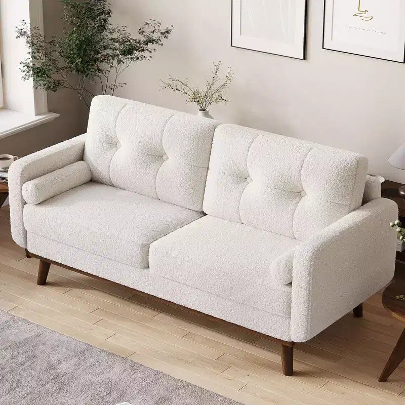 Garvee 65 Loveseat Sofa Couch, Boucle Upholstered Sofa with Wood Legs for Living Room, Bedroom, Office
