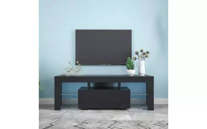Entertainment Center TV Stand with LED Lights, Open Storage Shelf for Gaming Systems, Media Console for Bedroom and Lounge