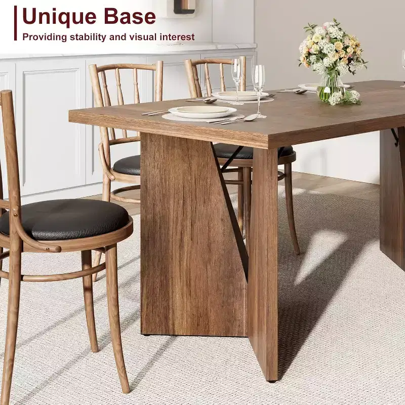 71 Inch Rectangular Dining Table for 6, Rustic Farmhouse Kitchen Table with Heavy Duty Legs