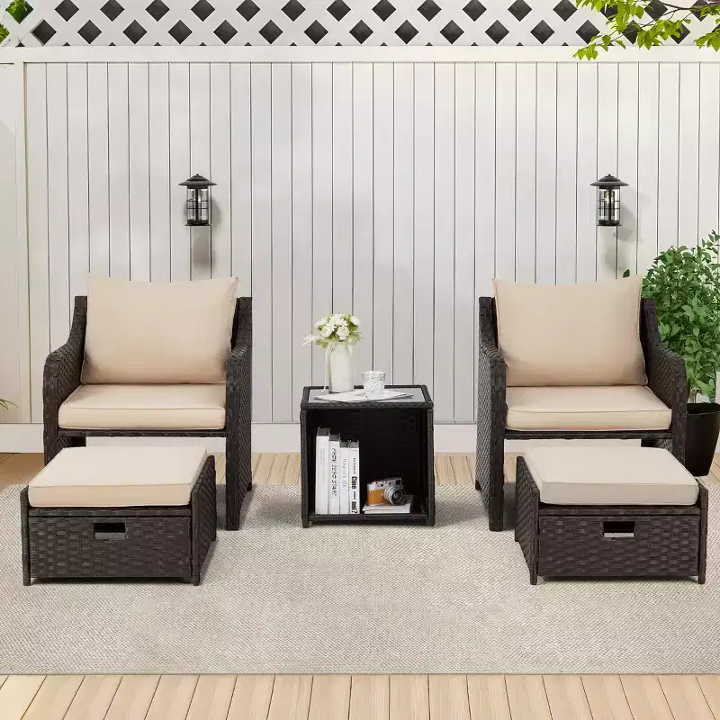 EROMMY 5 Piece Wicker Seating Group with Cushions