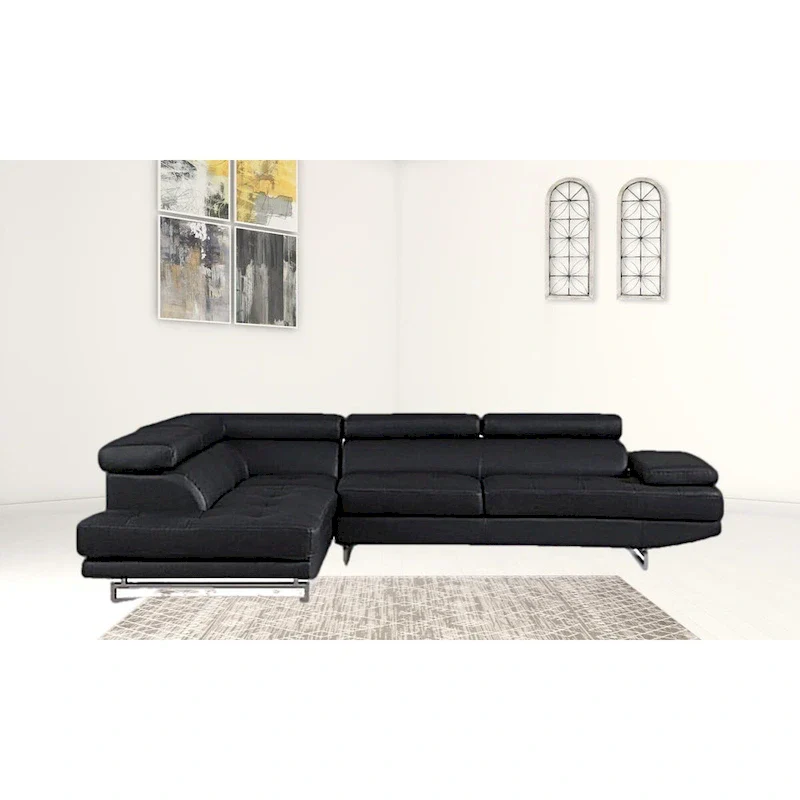 Black Faux Leather L-Shaped Corner Sectional Sofa - 124