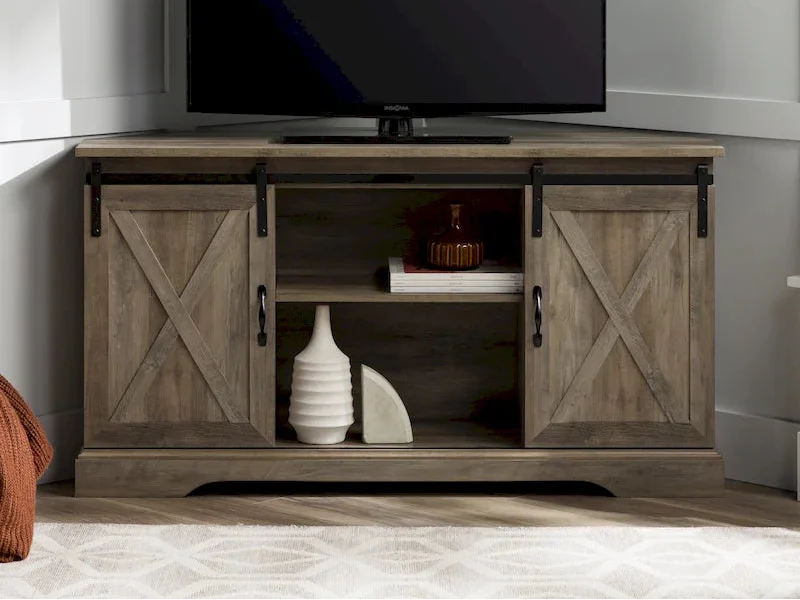 52-inch Sliding Barn Door Corner TV Stand