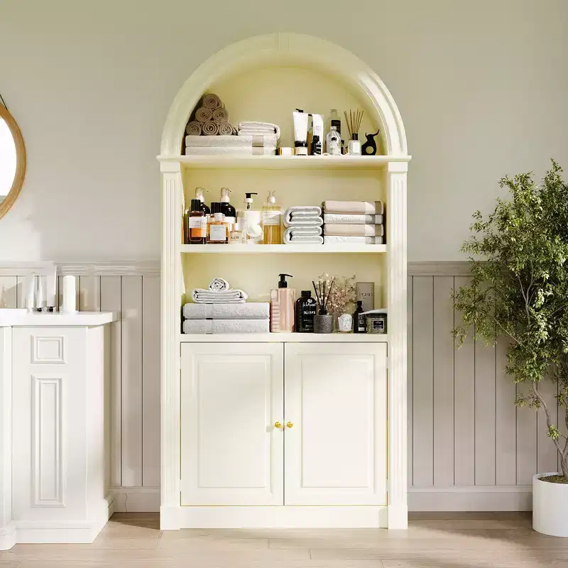 Famapy Classic Cream Arched Bathroom Storage Cabinet & Display Cabinet - Stylish Organizer for Home