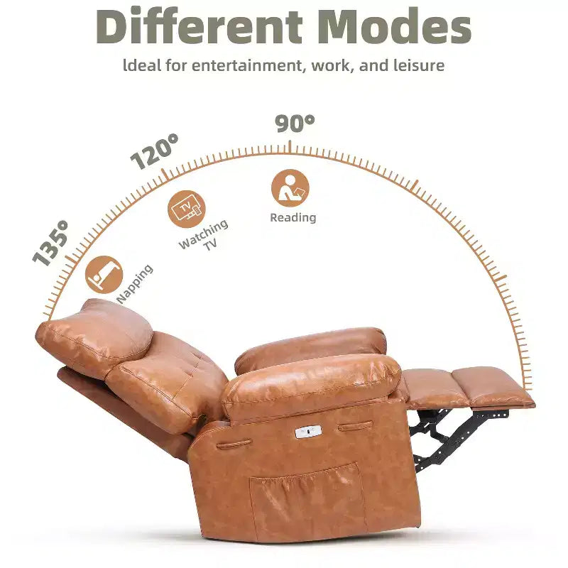 37.4 PU Leather Power Lift Recliner Chair, Adjustable Recliner, 1.5X Sponge Filling, Seat Width, Cup Holders, Ergonomic Single Sofa