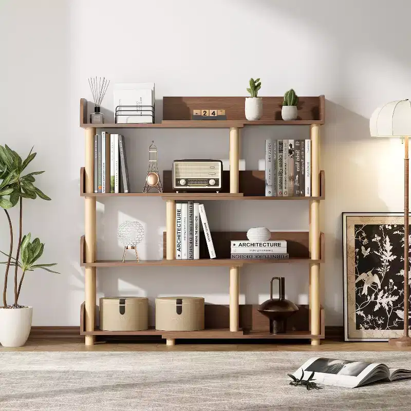 Modern Wooden 4-Tier Retractable and Rotatable Corner Book Shelf